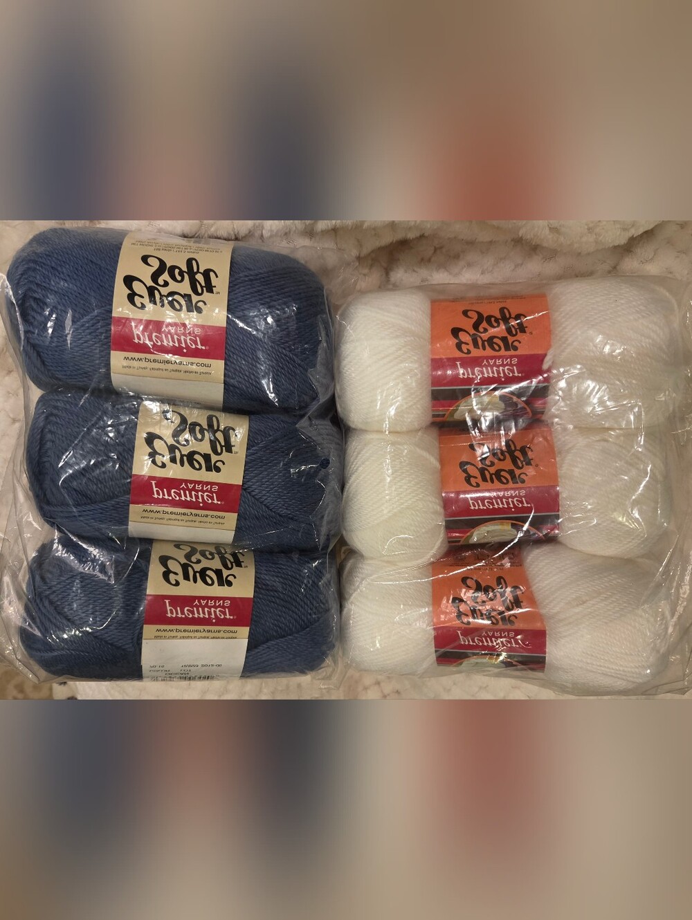 NIP PREMIER YARN EVERSOFT 3 NAVY 3 WHITE, Super Soft Yarn